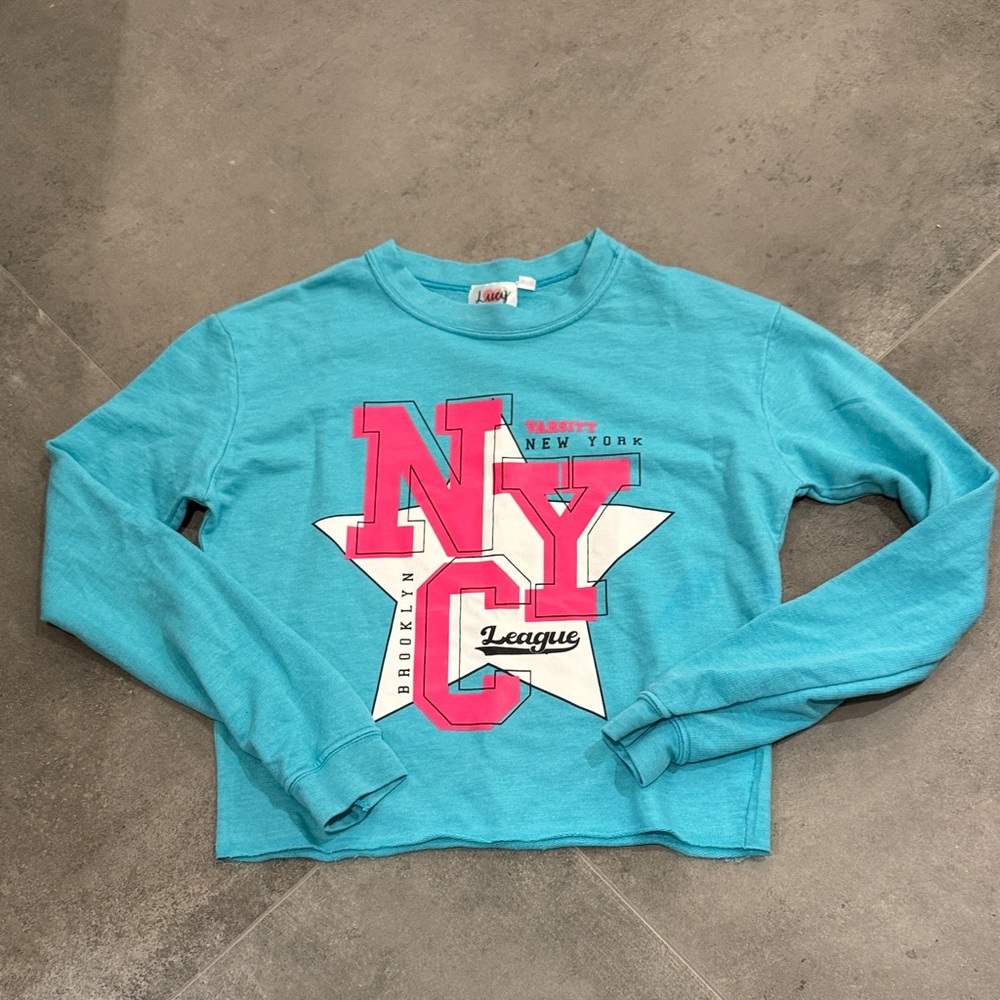 Lucy Teal Long Sleeve Tee with Pink NYC Design